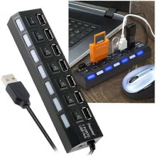 INSTEN - Multiprise 7 ports USB 2.0 - Haute vitesse - Boutons marche/arrêt - Noir