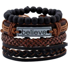 Bracelet en cuir de vachette pour homme, bracelet en cuir rétro tissé à la main