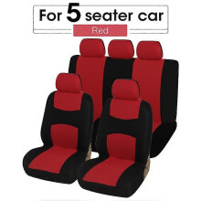 (5 posti - Rosso) Coprisedile per auto compatibile con airbag, tessuto di ventilazione, cuscino protettivo