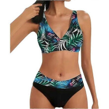 Traje de baño de dos piezas para mujer SCBFDI - Control de abdomen - Bloque de dos colores - Verde