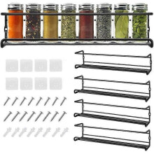 Étagère murale de cuisine sans perçage, lot de 4 supports à épices pour pots à épices, accessoires pour