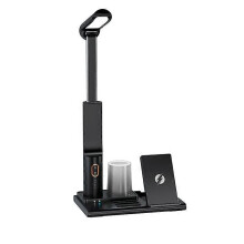 (Cavo USB nero) Lampada da tavolo a LED con protezione per gli occhi, ricarica wireless QI da 15 W,