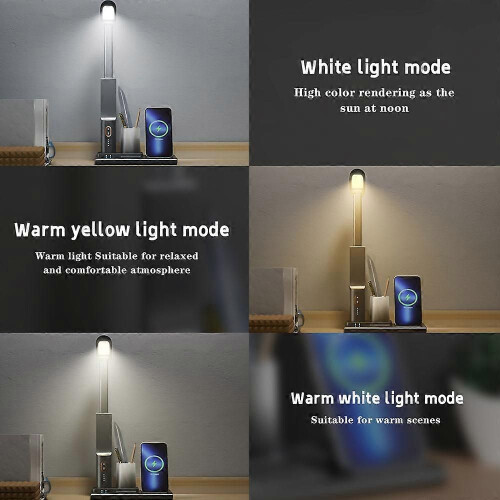 (BlackUSB Cable)LED Table Lamp Eye Protection 15W QI Wireless Charging Foldable Desk Lamp Touch Control 2