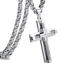 Herrkorshalsband 316L rostfritt stål korshänge Bysantinsk kedja SilverDuty halsband för män