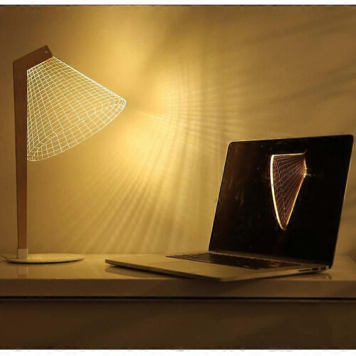 (A-Bend)Modern Led Desk Lamp 3D Visual Bend Study Read Table Wooden Bracket Acrylic Board Creative Bedside 1