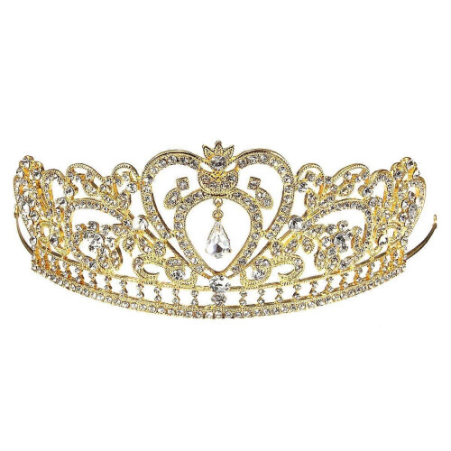 Crystal Crown Tiara Pannband Hår Smycken Bröllop Guld 2
