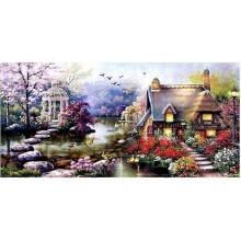 Kruissteekpakket Tuinhuisje Woonkamerdecoratie 68cm x 38cm