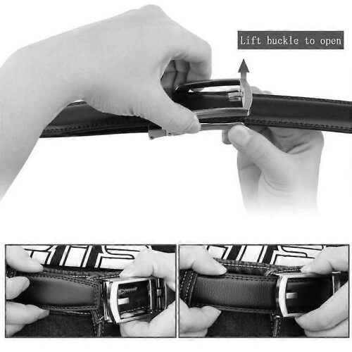 Genuine Leather Belt for Men - Black - Automatic Buckle - 30 cm wide 2