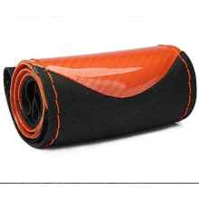 (Fil orange) Housse de volant DIY en fibre de carbone souple + cuir tressé sur le volant de la voiture