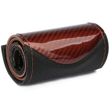 (Fil marron) Housse de volant DIY en fibre de carbone souple + cuir tressé sur le volant de la voiture