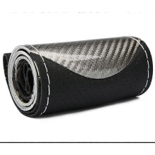 (Fil gris) Housse de volant DIY en fibre de carbone souple + cuir tressé pour volant de voiture