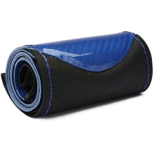 (Fil bleu) Housse de volant DIY en fibre de carbone souple + cuir tressé pour volant de voiture