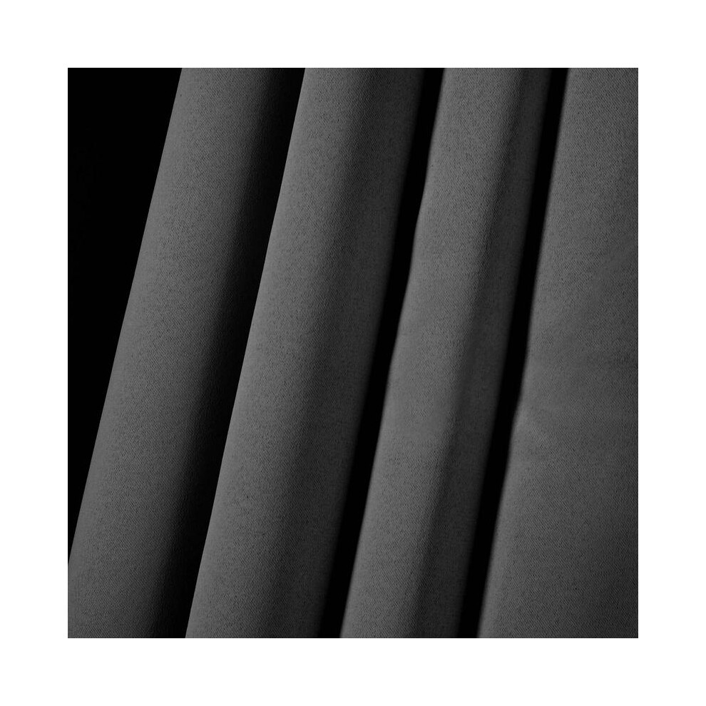(Charcoal Grey, 90" x 90") Eyelet Blackout Curtains PAIR of Thermal Ring Top Ready Made Luxury-image-OPC-PJJ8KXQ-NEW