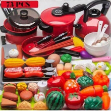 73-delige plastic kinderkeukenset met speelgoed, keukengerei, speelgoed en cadeau voor kinderen, meisjes