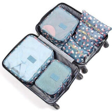 6 Pack Travel Organizer Suitcase Luggage Packing Cubes Washable Clothes Storage Bag Flower Print Blue