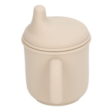 Trinklernbecher für Kleinkinder aus Silikon, 200 ml, auslaufsicher, Griffe & Schnabeldeckel, Beige
