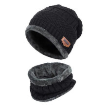 Vbiger Kids Warm Black 2-delad stickad mössa och halsduk