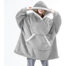 Coperta in pile indossabile, accappatoio, felpa con cappuccio in flanella con maniche a quadri, calda