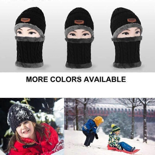 Ensemble bonnet et écharpe tricotés noirs chauds Vbiger pour enfants, 2 pièces 2