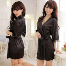 lingerie intimo donna - camicia da notte kimono in pizzo e raso nero