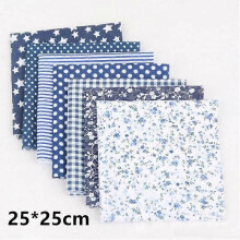 7 stuks DIY katoenen naaistof met print, patchworkstof - 25*25cm donkerblauw