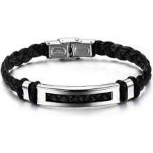 Bracelet homme Besteel Jewelry en acier inoxydable et cuir - Longueur 20 cm - Largeur 10 mm