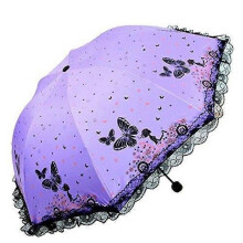 Parapluie pliant en dentelle noire pour femme - RevĂŞtement vinyle - Coupe-vent - Violet