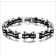 Bracelet - Yonger - Chaîne moto - Acier inoxydable - Caoutchouc noir - Longueur 215 mm