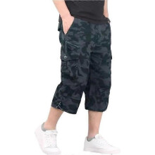 Pantalon cargo capri en coton pour homme, coupe droite, taille élastique standard, décontracté, multi-poches