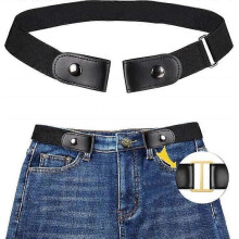 Onzichtbare elastische riem - Zonder gesp - Unisex - Tweede laag rundleer - Zwart