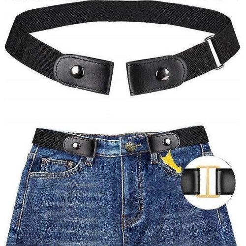 Invisible Elastic Belt - No Buckle - Unisex - Second Layer Cowhide - Black