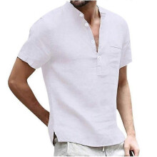 Kortärmad sommarskjorta herr i vitt linne - slim fit