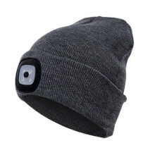 Grijs - Unisex gebreide muts met ingebouwde 4 stuks led-verlichting, herfst/winter warme muts, buitenzaklamp