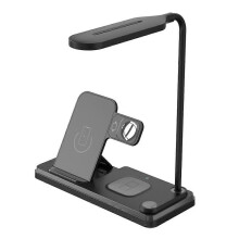 (A-USB Nero) Lampada da scrivania a LED con caricabatterie wireless, lampada da tavolo dimmerabile per