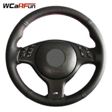(Fil blanc) WCaRFun Housse de volant de voiture en cuir artificiel noir cousu main pour BMW E46 M3