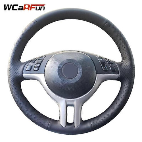 (Brown thread)WCaRFun DIY Customized Name Hand-Stitched Black Artificial Leather Car Steering Wheel