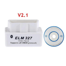 (Vit V2.1 med CD)Mini Elm327 Obd2 Scanner Bluetooth-kompatibel V1.5/2.1 Car Scanner Code Reader Tool