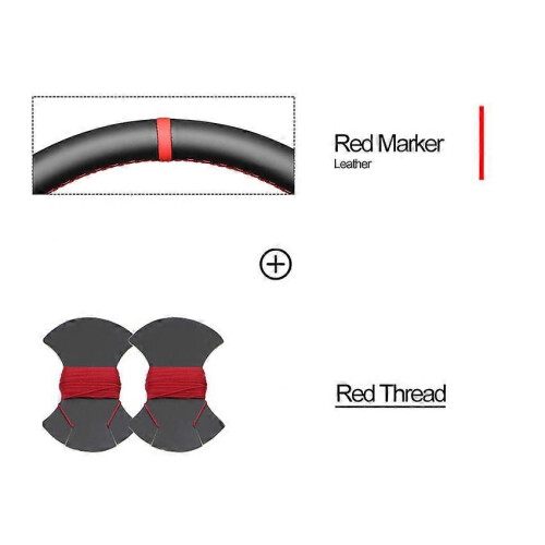 (red marker)Bioeon Black PU Artificial Leather Steering Wheel Cover Braid for M5 E39 M3 E36 E38 E31