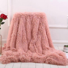 TEMPSA Coperta da letto in morbida pelliccia sintetica, decorativa, per divano, sacco a pelo, rosa,