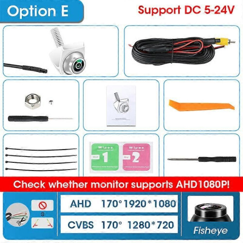 (E-White)Car Reverse Camera 1080P 170 Rearview Camera With Control Cable IP68 Waterproof Night Vision