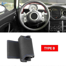 (Blå linje av typ B)Handsydd bilstyling ratt Läderkåpa för Mini Coupe 2001-2006