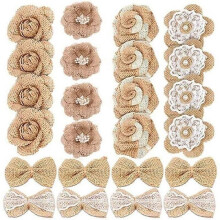 24 piezas de flores de arpillera, juego de flores de arpillera de yute, flores de arpillera vintage,