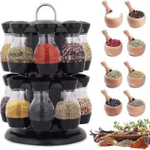 16 pots à épices + support rotatif à 2 niveaux
