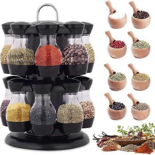 16 pots à épices + support rotatif à 2 niveaux