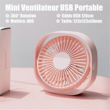 Mini ventilateur USB portable rotatif à 360 - Climatiseur de bureau, chambre à coucher, camping, été,