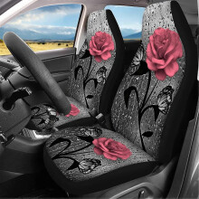 (Flower3) Coprisedili anteriori per auto Goth Rose, set da 2 per donna e uomo, accessori decorativi