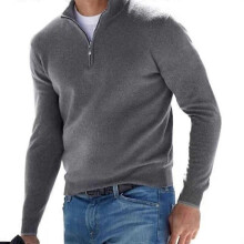 Herr T-shirt Casual T-shirt Rundhalsad Långärmad Enfärgad Pikétröja herr Grå dragkedja