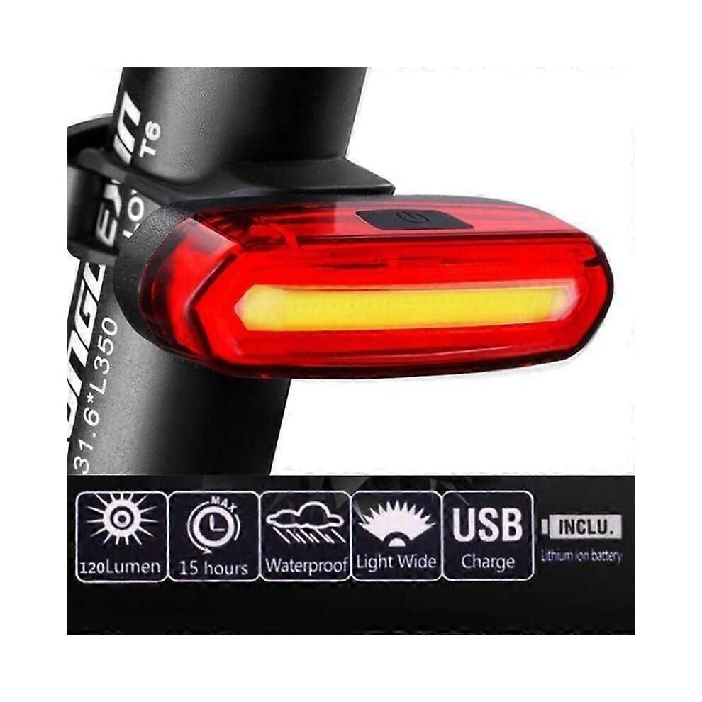 Wotumeo USB Rechargeable Bike Tail Light Powerful COB LED 120 Lumens - Red