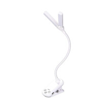 (Bianco) Lampada da tavolo ricaricabile USB Lampada da scrivania a LED con clip Lampada a doppia testa