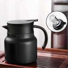 Zwarte thermisch geïsoleerde theepot van 800 ml, koffiethermoskan met theefilter, roestvrij staal 304